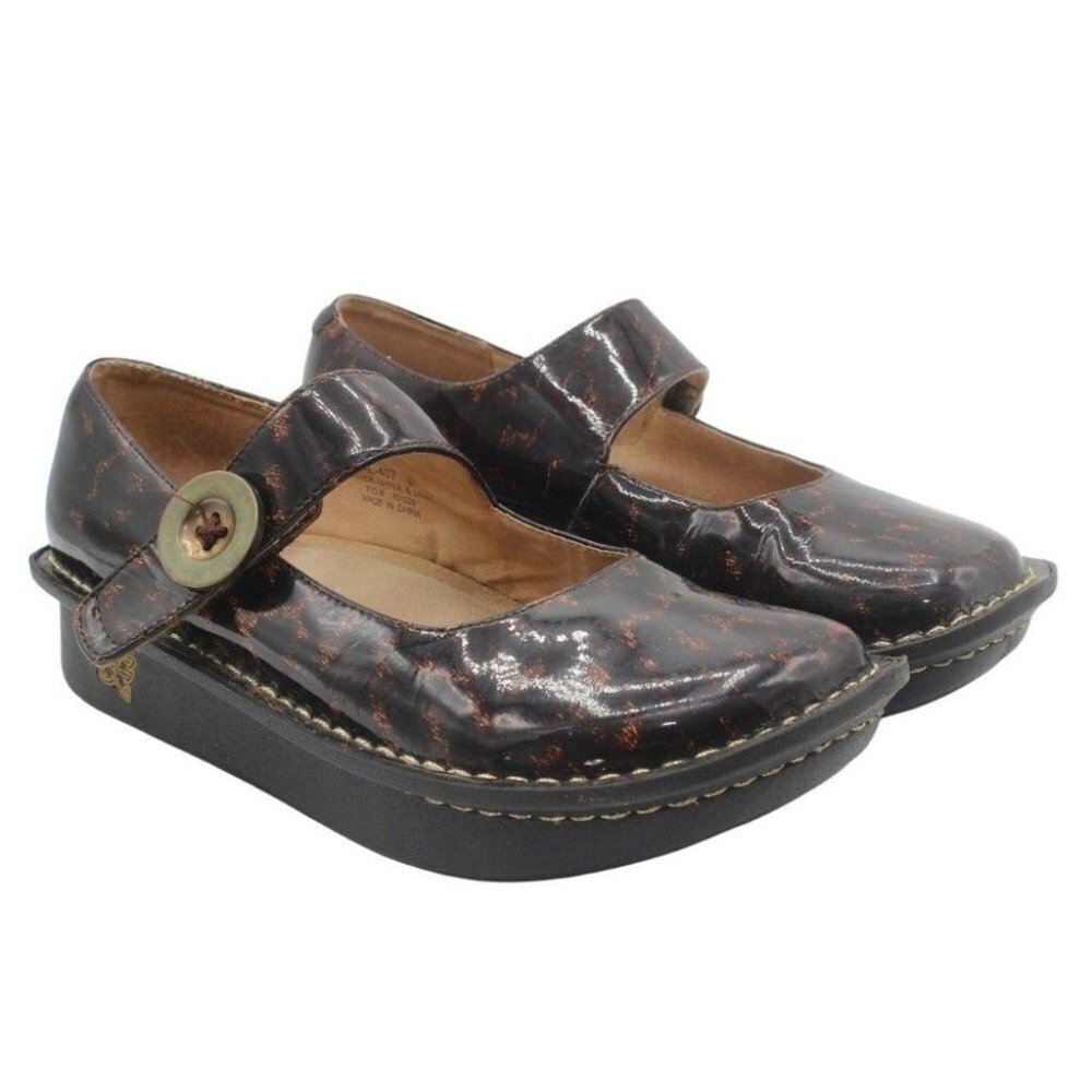 Alegria Paloma Brown Animal Print Comfort Mary Jane Sandals Size EU 37 US 7.5